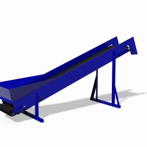 A 3D render of a Tuffman inclined belt conveyor