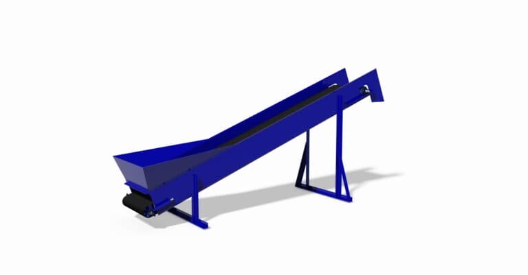 A 3D render of a Tuffman inclined belt conveyor